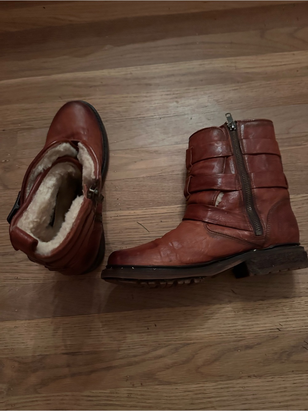 Women’s Brown Leather Zip Shearling Ankle Boots